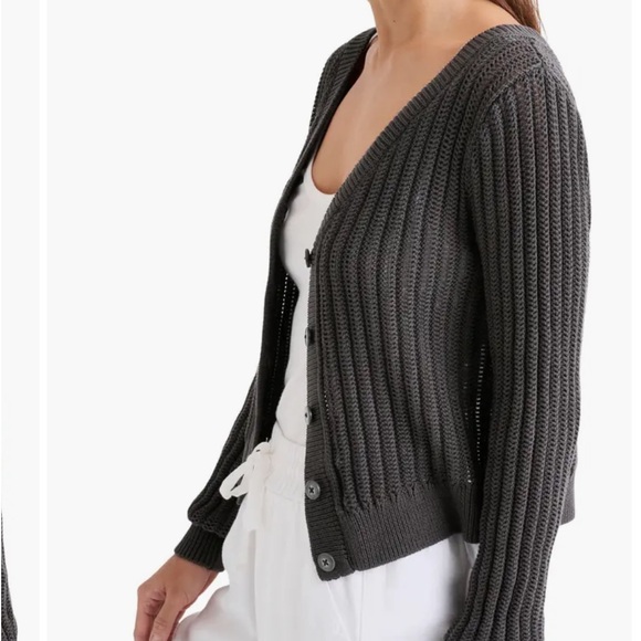 Amalfi Open Stitch Cotton Cardigan, color gray - Picture 9 of 12
